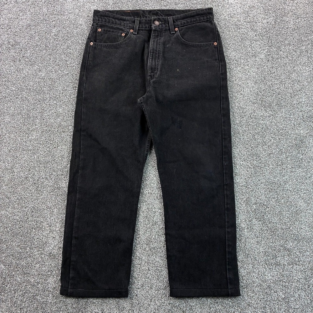 Vintage Levi's 505 Jeans Mens 34x26 Black Faded Denim Straight Leg Dark Wash USA
